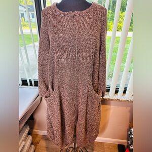 Ou Fei Women's Brown Sweater/Cardigan Duster Front Zipper & Pockets 100%Cotton